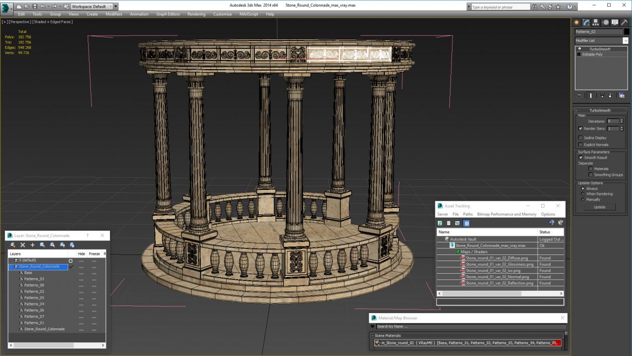 3D Stone Round Colonnade