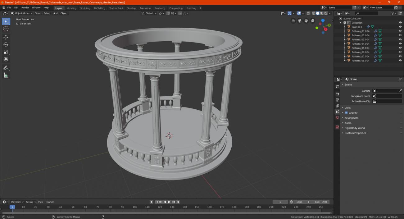 3D Stone Round Colonnade