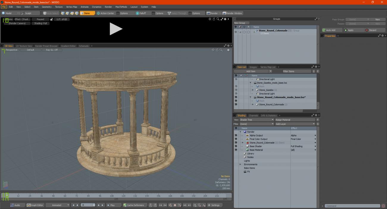 3D Stone Round Colonnade