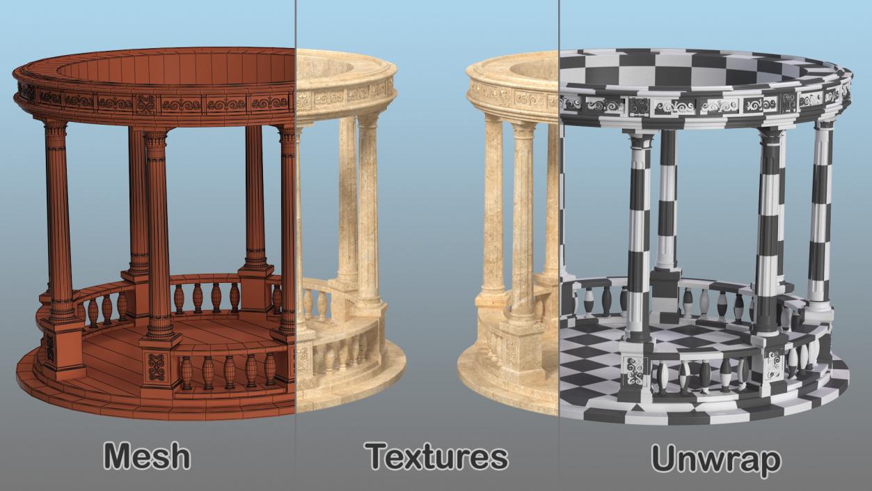 3D Stone Round Colonnade