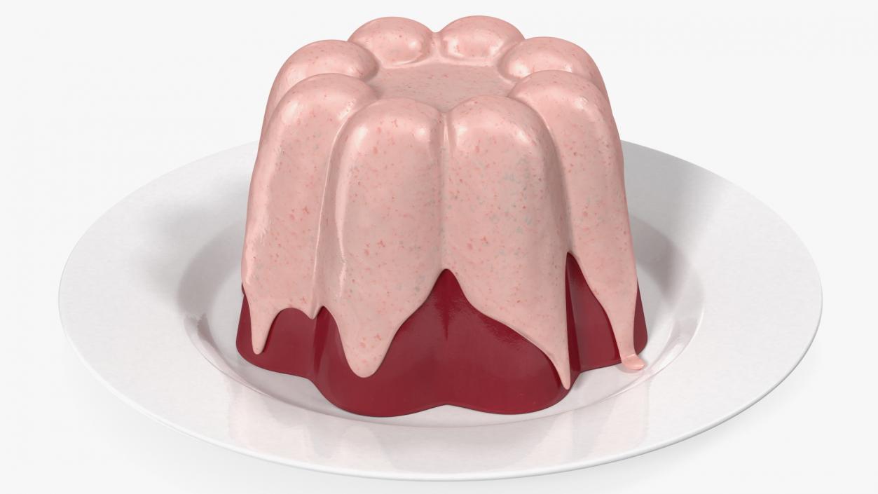 3D model Jelly Pudding Fruit with Strawberry Cream on Plate