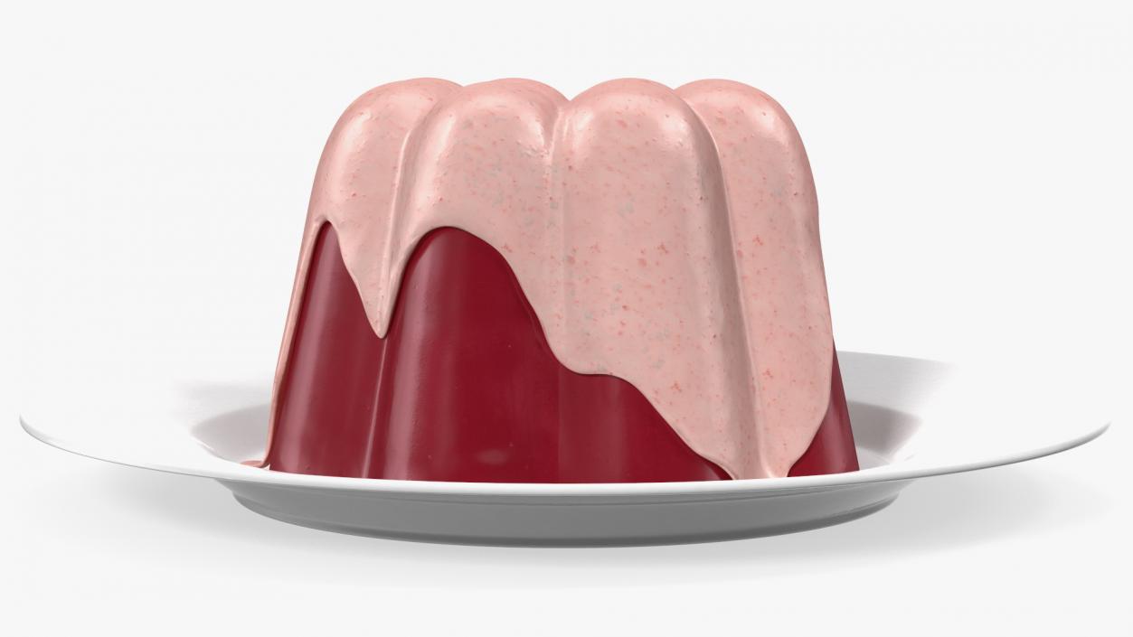 3D model Jelly Pudding Fruit with Strawberry Cream on Plate