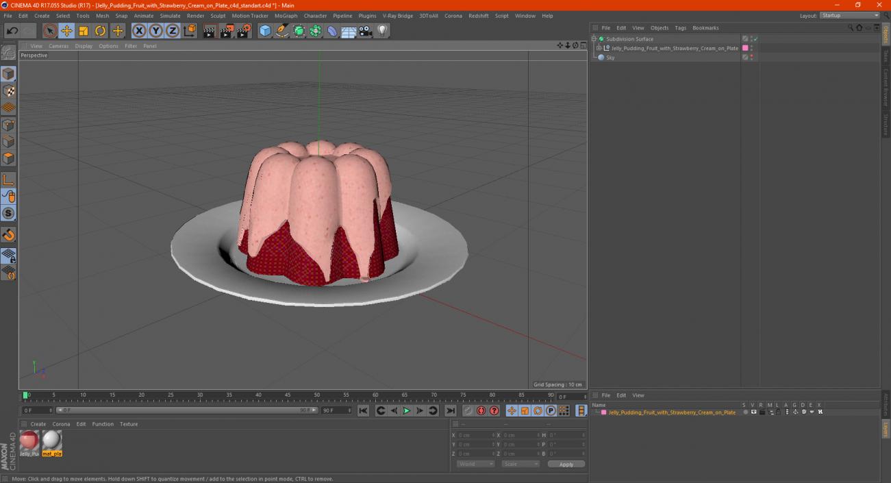 3D model Jelly Pudding Fruit with Strawberry Cream on Plate