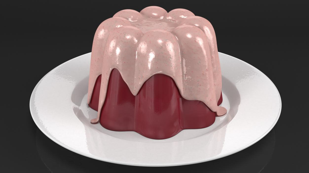 3D model Jelly Pudding Fruit with Strawberry Cream on Plate