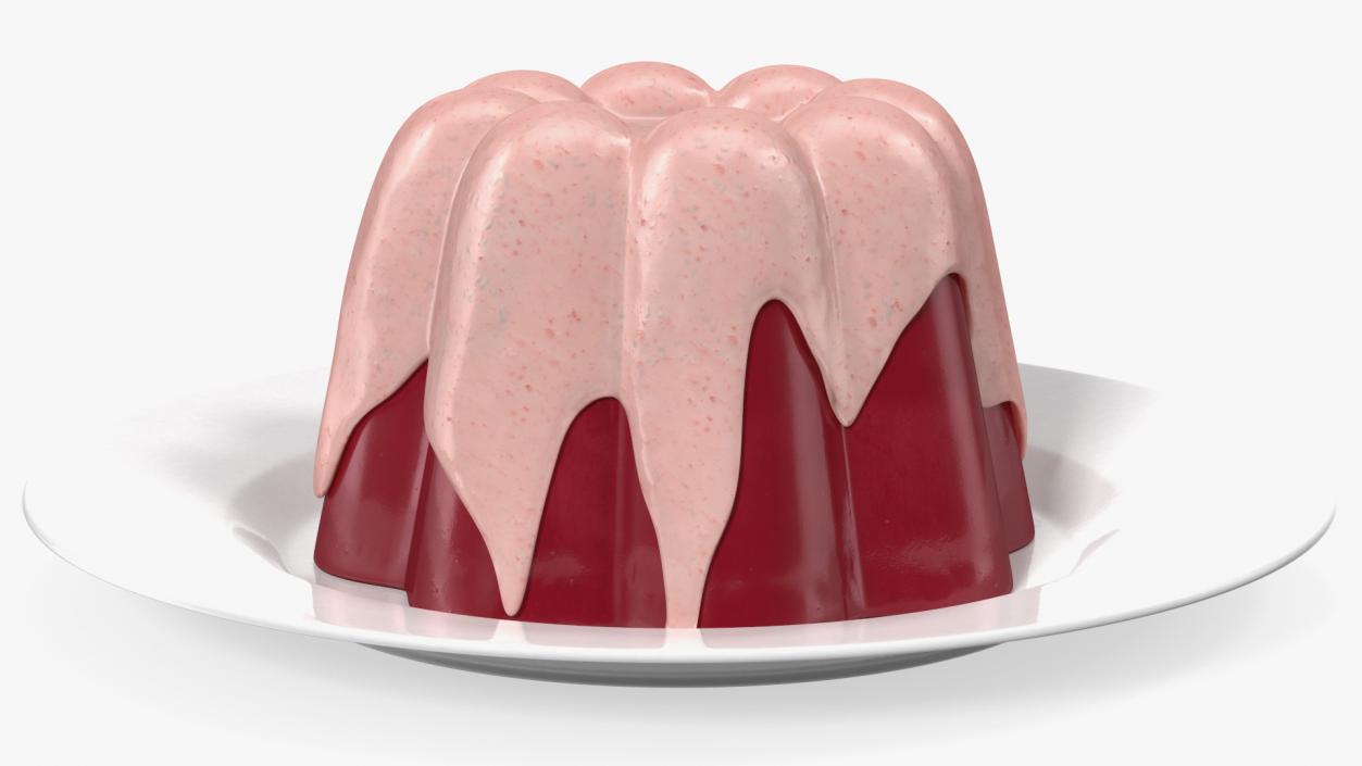 3D model Jelly Pudding Fruit with Strawberry Cream on Plate