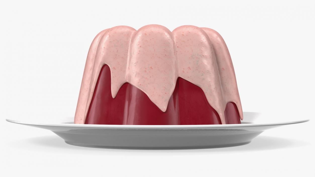 3D model Jelly Pudding Fruit with Strawberry Cream on Plate