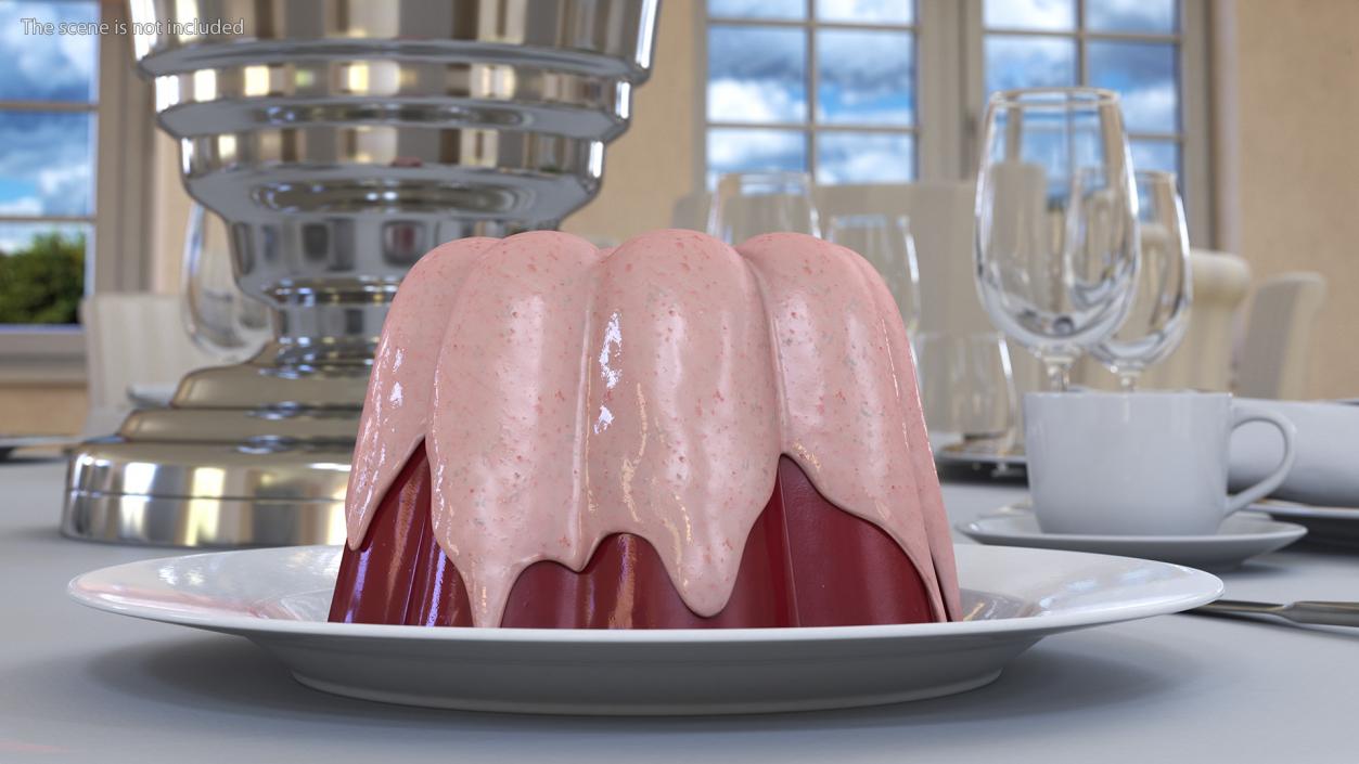 3D model Jelly Pudding Fruit with Strawberry Cream on Plate