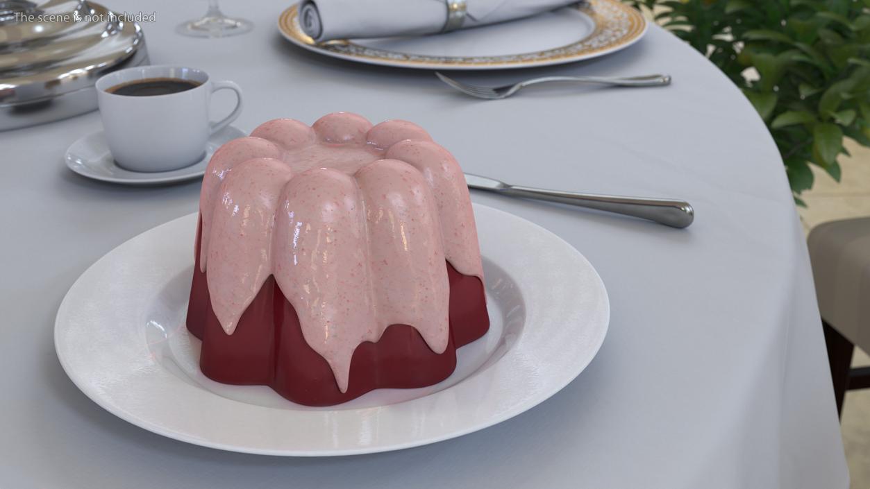 3D model Jelly Pudding Fruit with Strawberry Cream on Plate