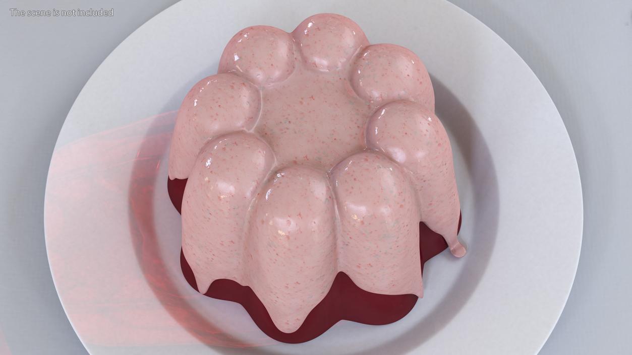 3D model Jelly Pudding Fruit with Strawberry Cream on Plate