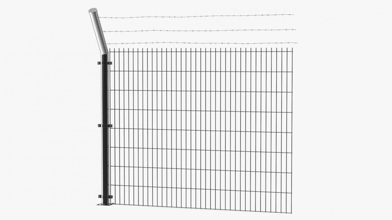 Mesh Fence With Barber Wire 3D