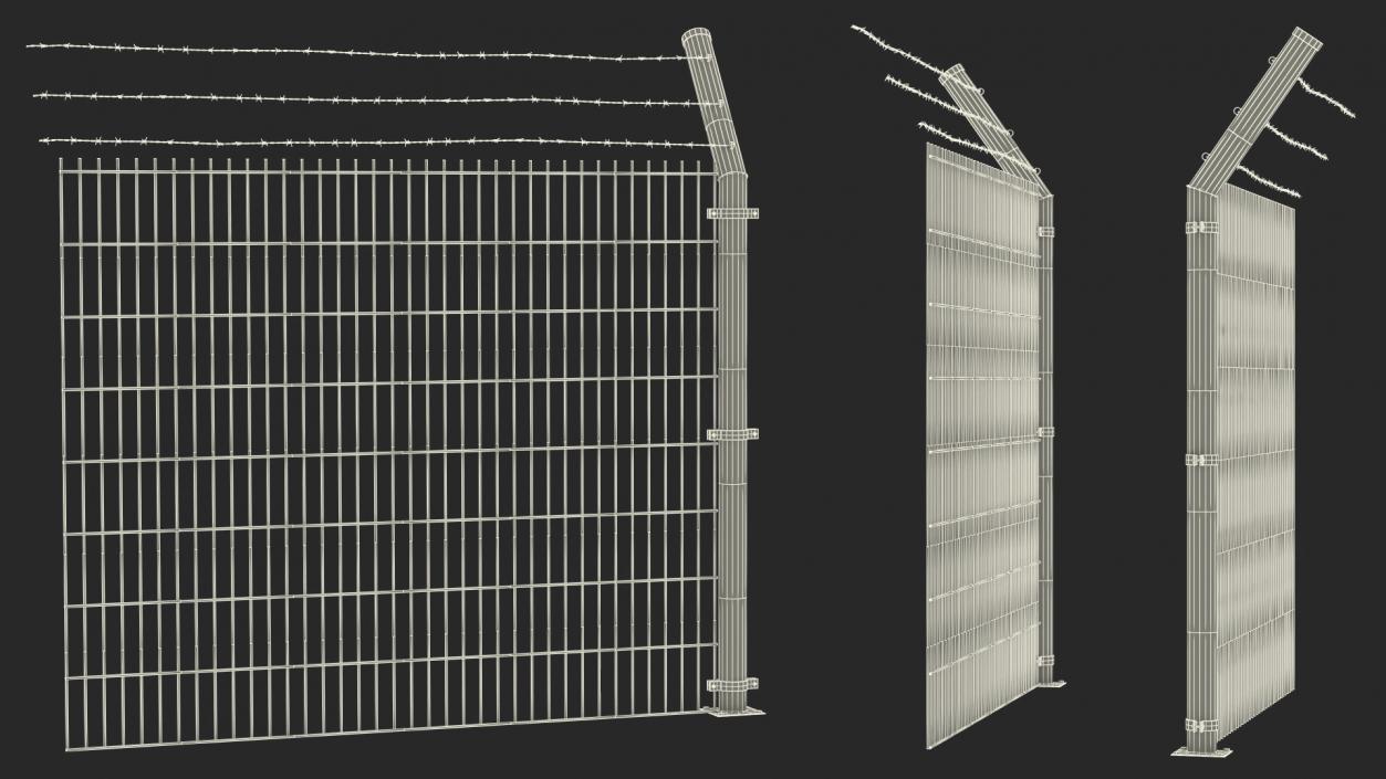 Mesh Fence With Barber Wire 3D