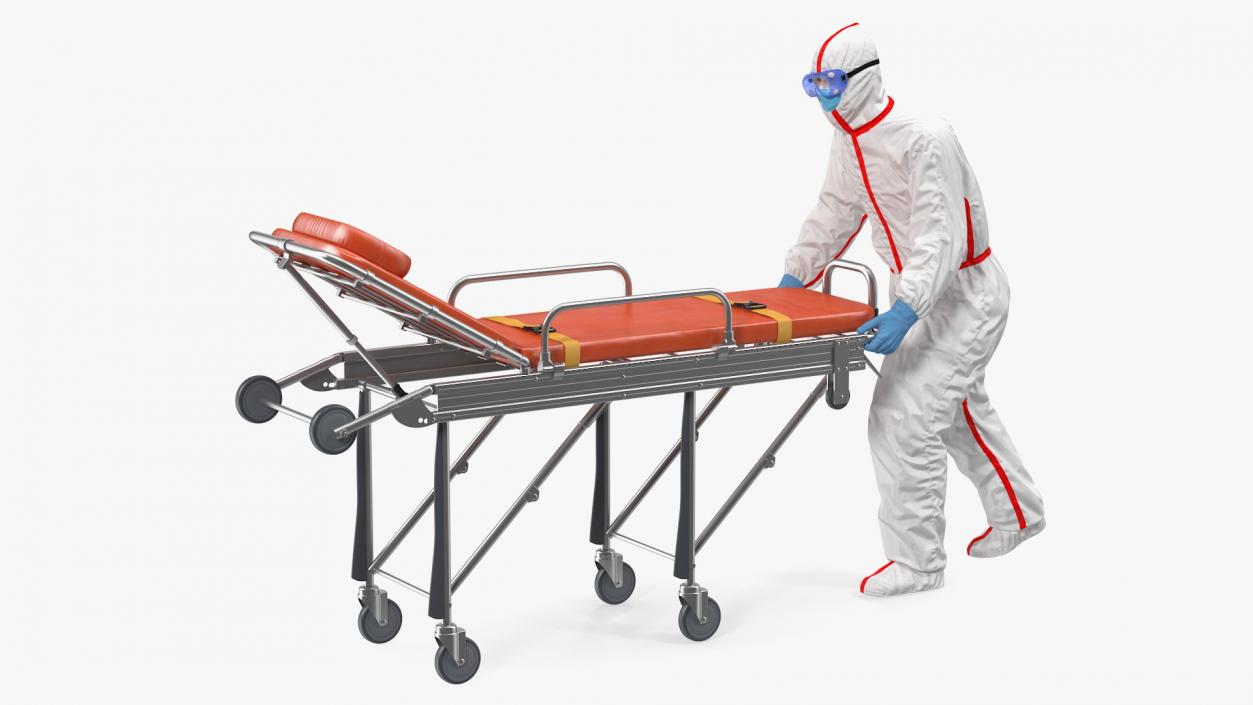 Chemical Protective Suit with Ambulance Hospital Bed Gurney 3D model