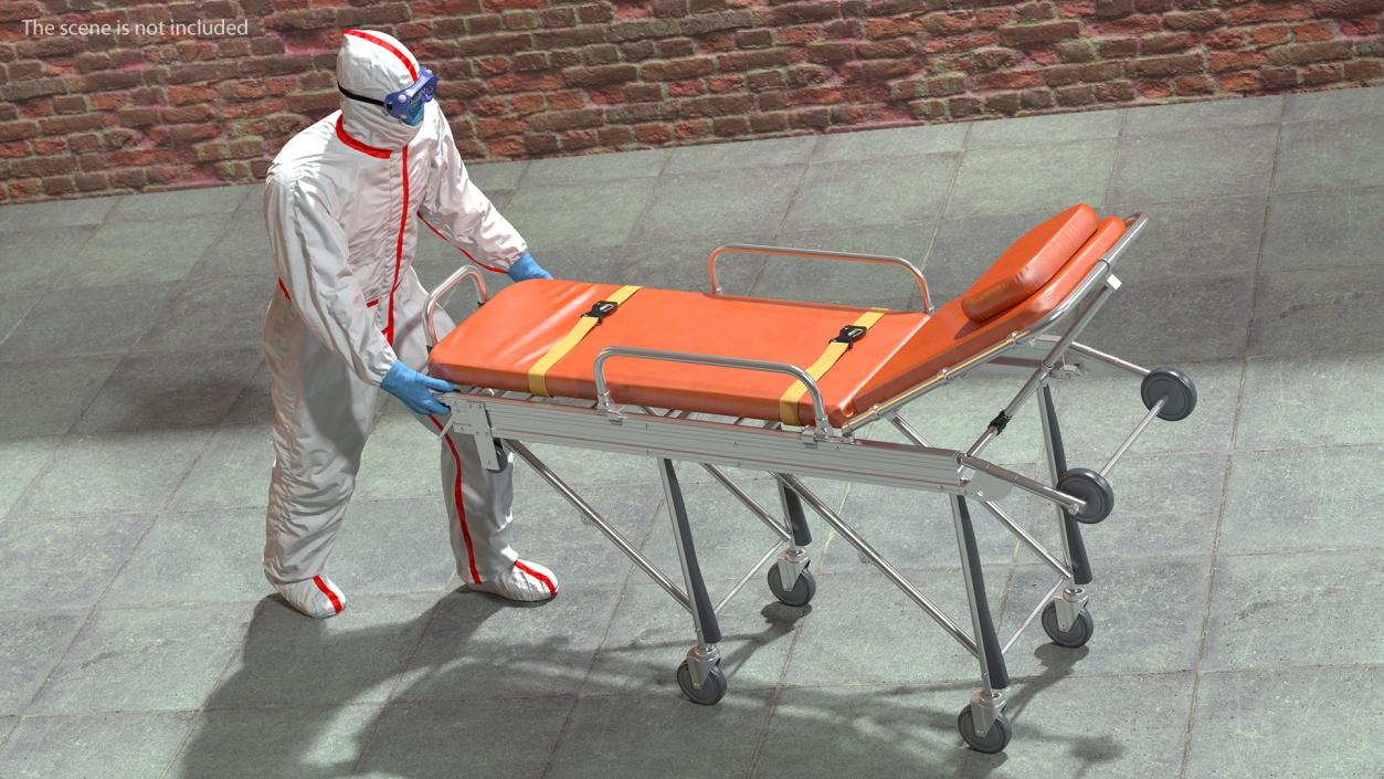 Chemical Protective Suit with Ambulance Hospital Bed Gurney 3D model