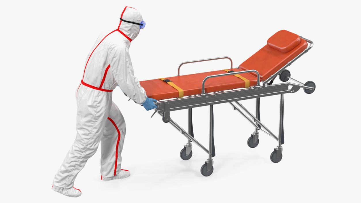 Chemical Protective Suit with Ambulance Hospital Bed Gurney 3D model