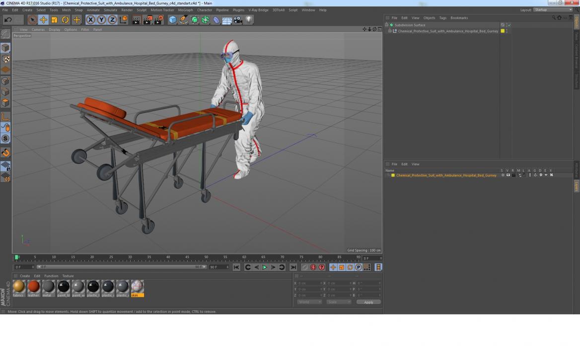Chemical Protective Suit with Ambulance Hospital Bed Gurney 3D model