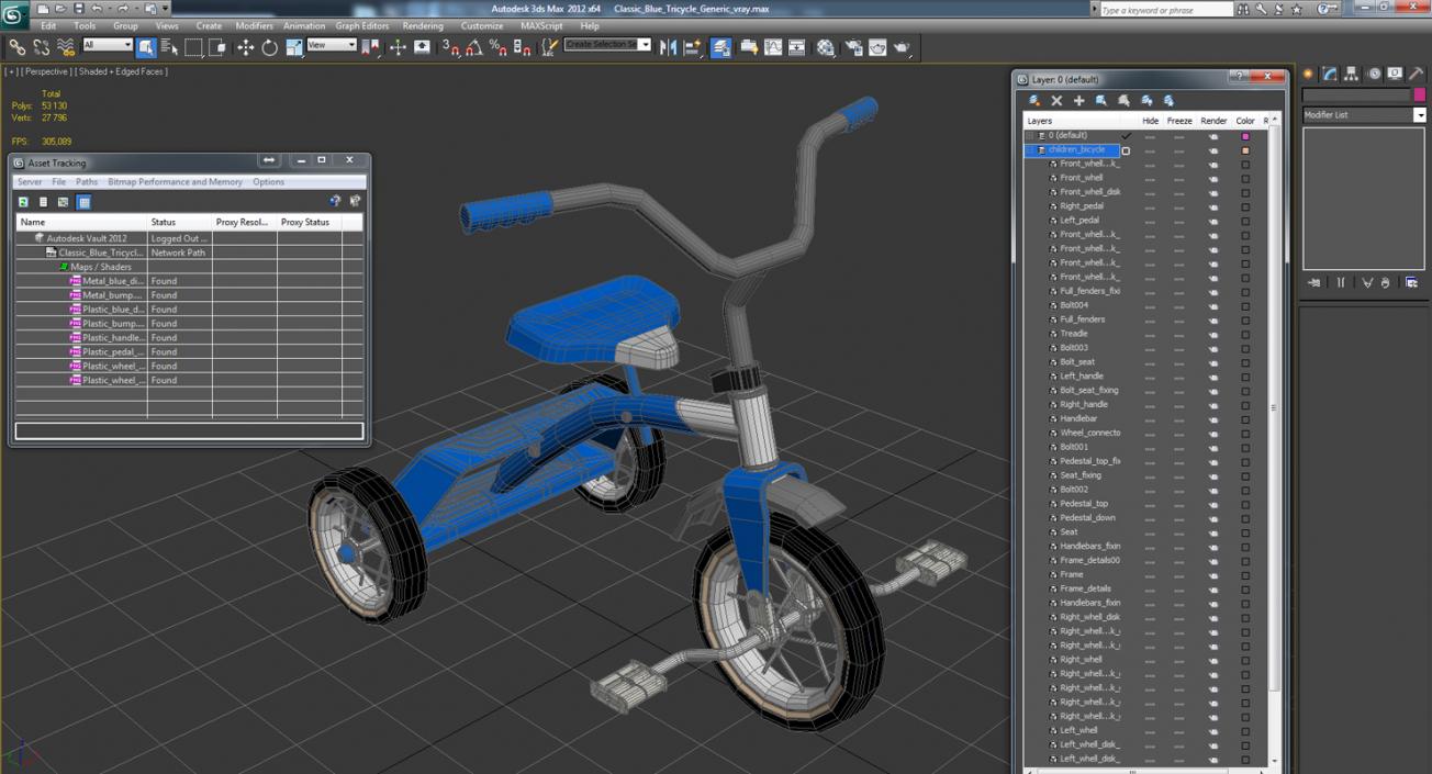 Classic Blue Tricycle Generic 3D model