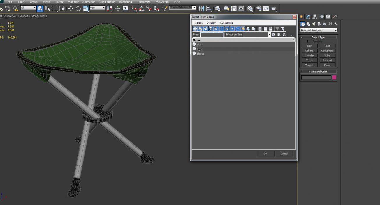 3D Folding Tripod Travel Stool Green model