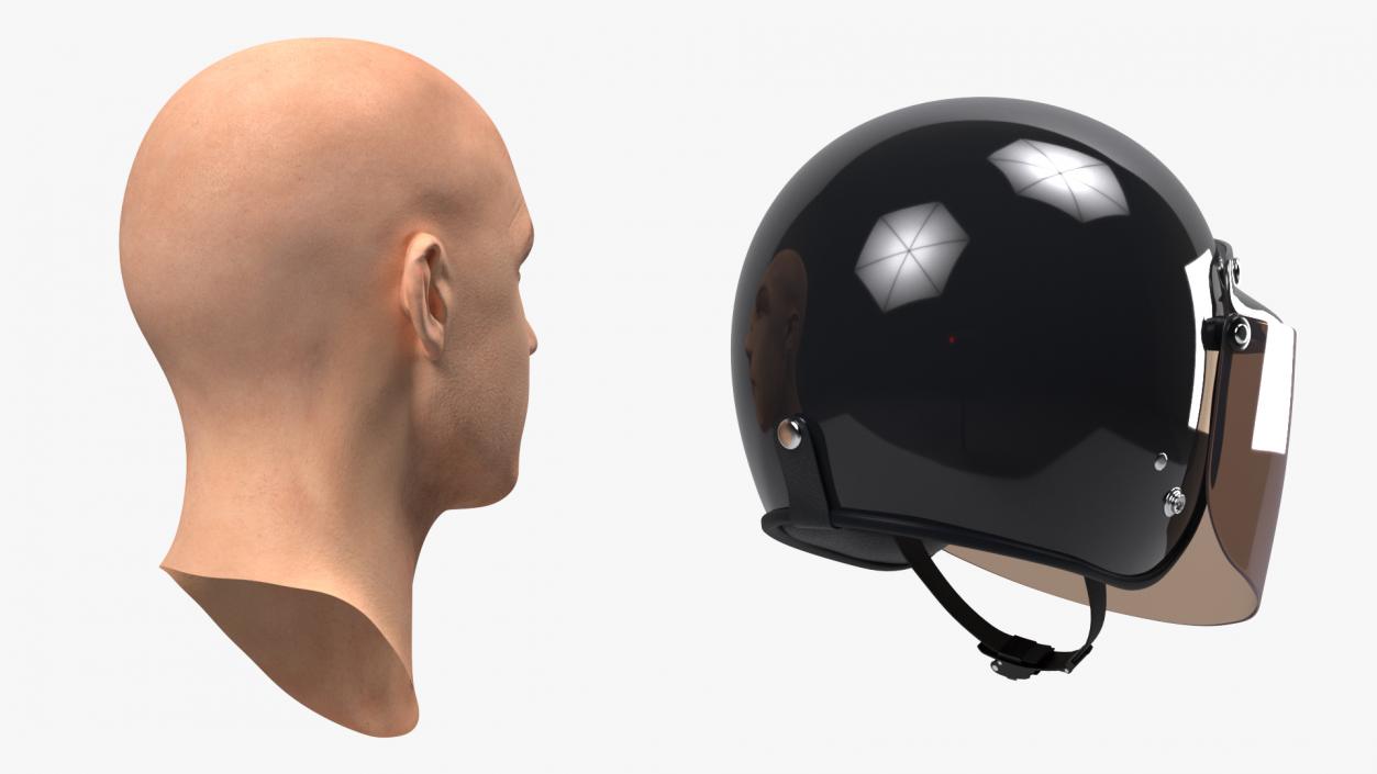 3D Man Head with Motorcycle Helmet