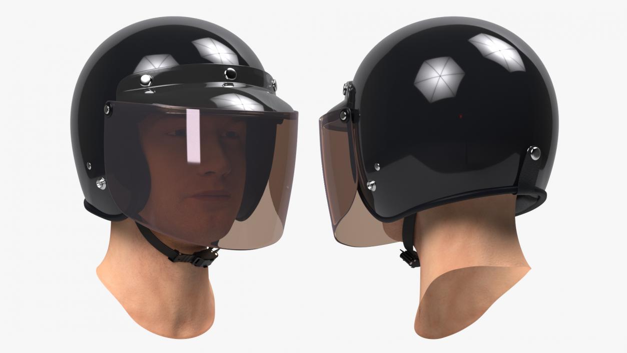 3D Man Head with Motorcycle Helmet