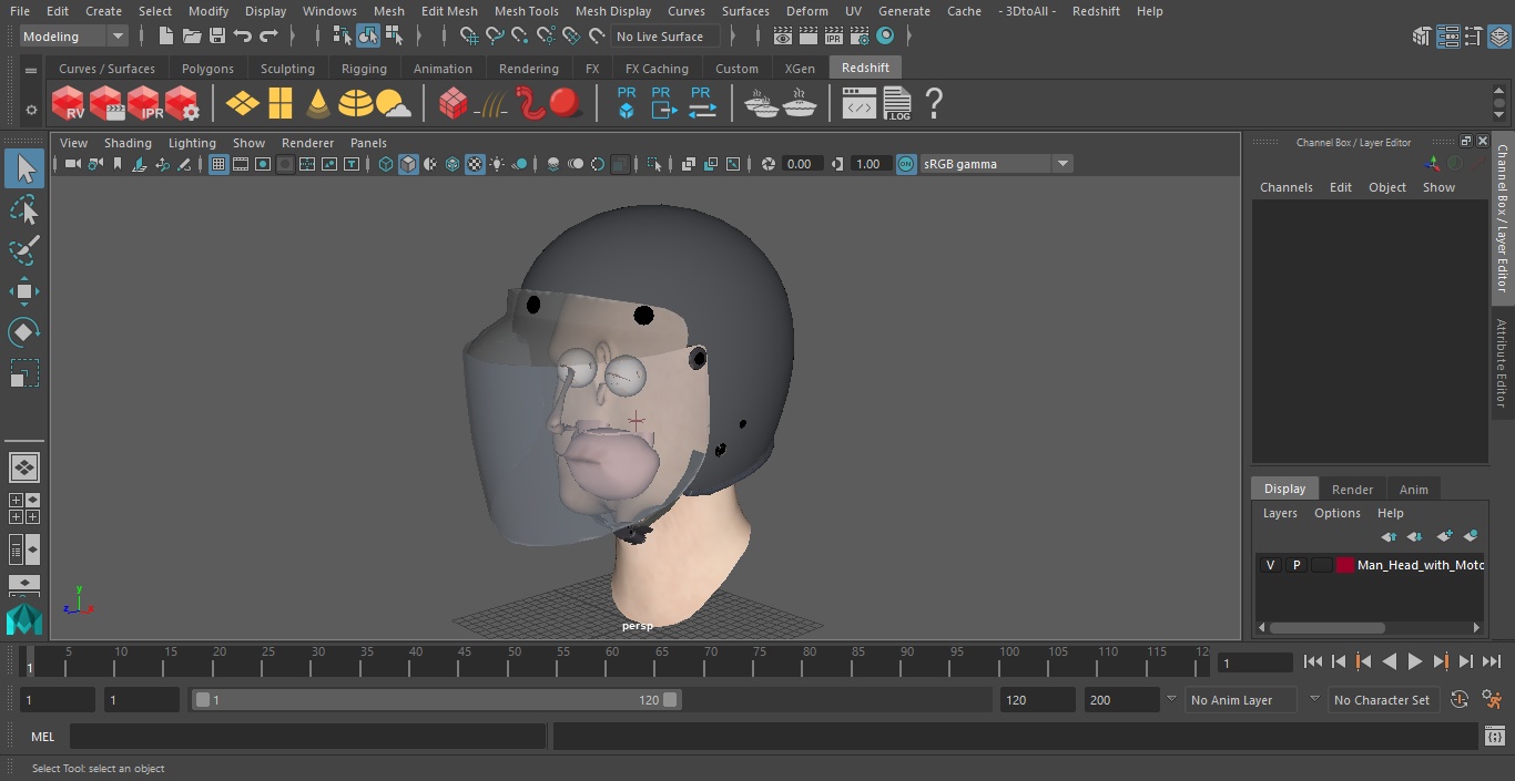 3D Man Head with Motorcycle Helmet