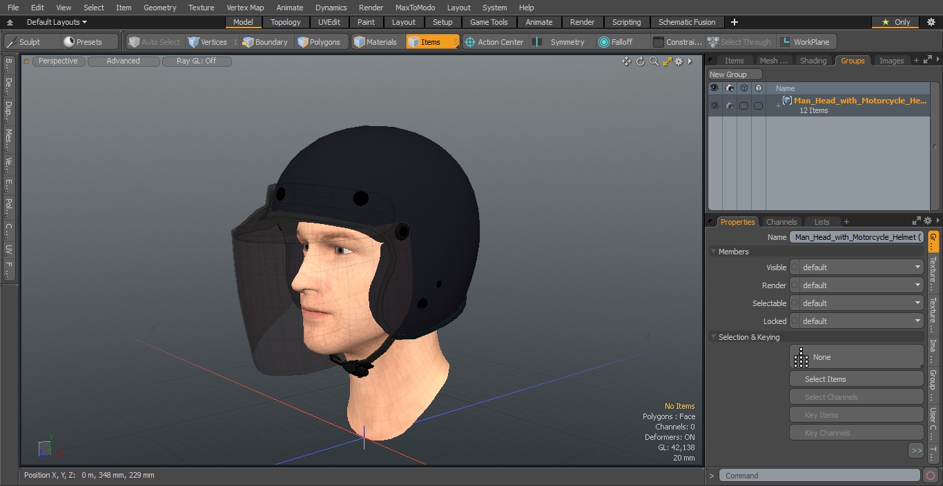 3D Man Head with Motorcycle Helmet