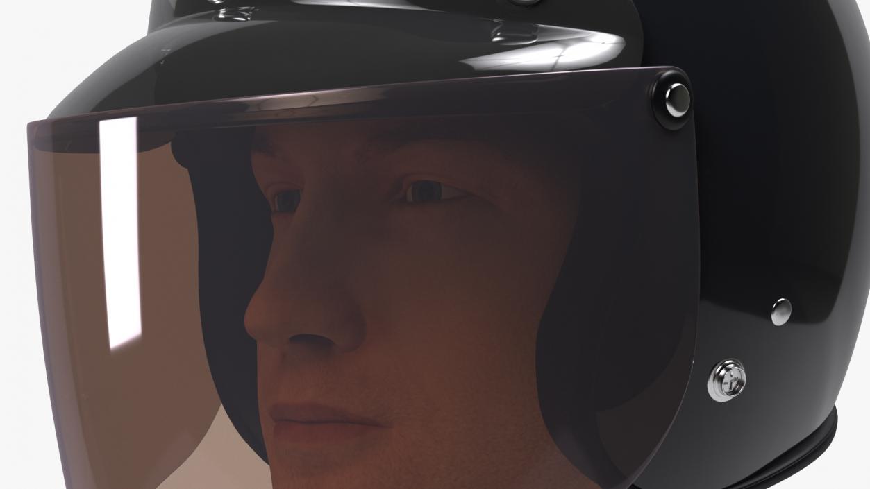 3D Man Head with Motorcycle Helmet