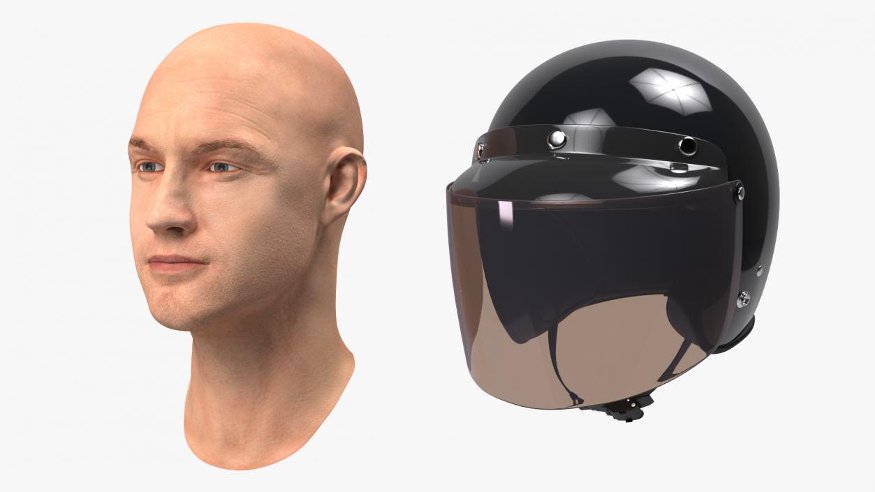 3D Man Head with Motorcycle Helmet