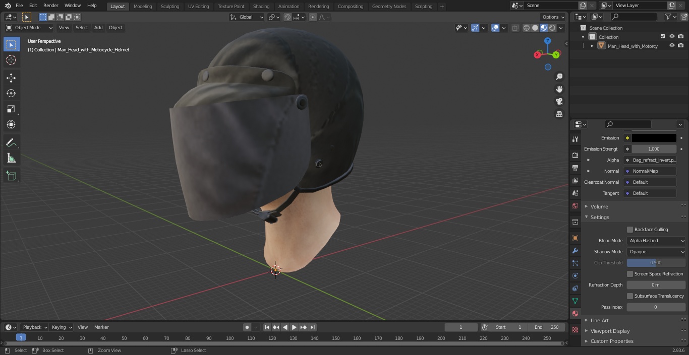 3D Man Head with Motorcycle Helmet