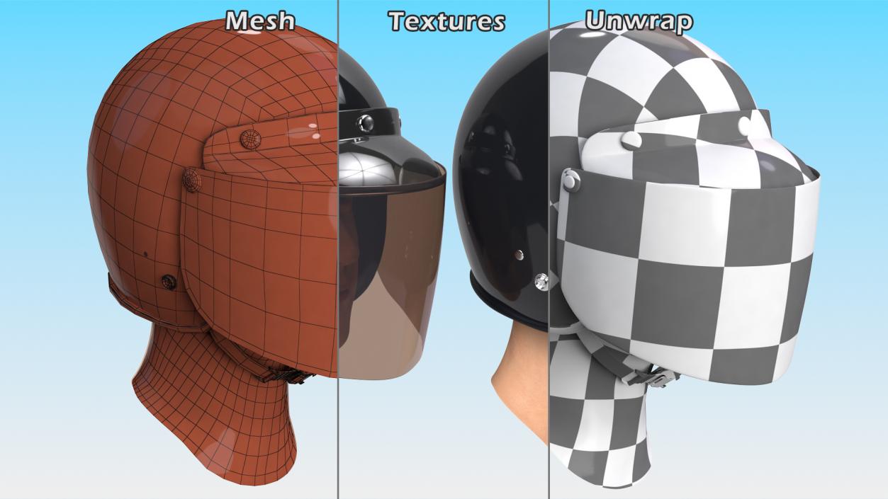 3D Man Head with Motorcycle Helmet