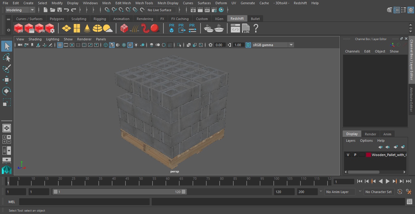 Wooden Pallet with Concrete Blocks 3D model