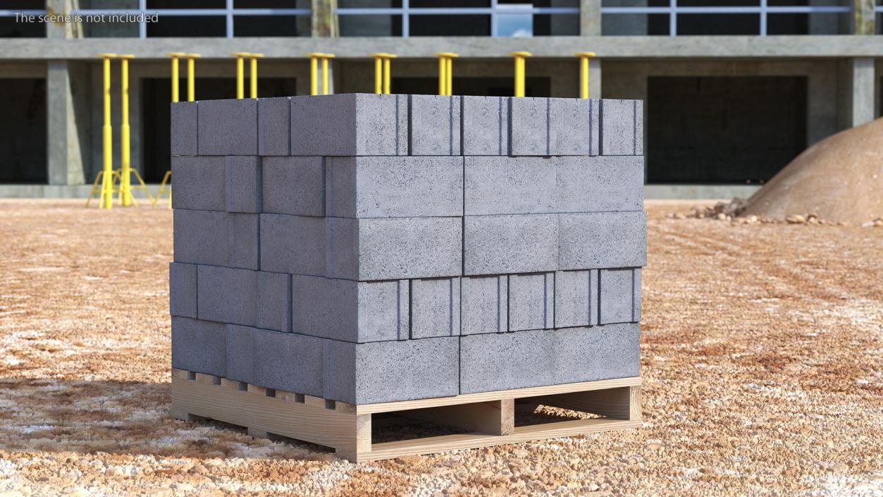 Wooden Pallet with Concrete Blocks 3D model