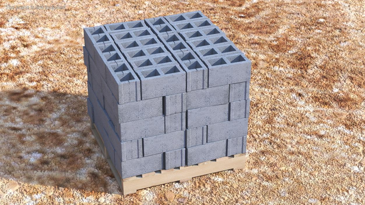 Wooden Pallet with Concrete Blocks 3D model