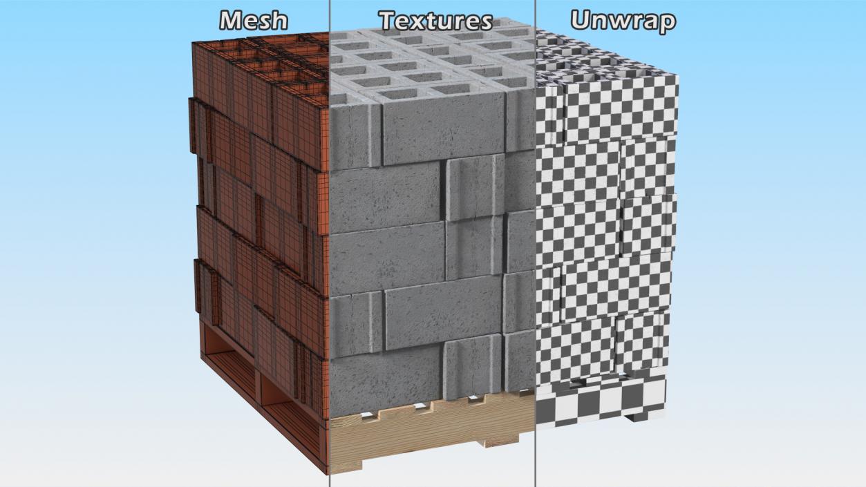 Wooden Pallet with Concrete Blocks 3D model