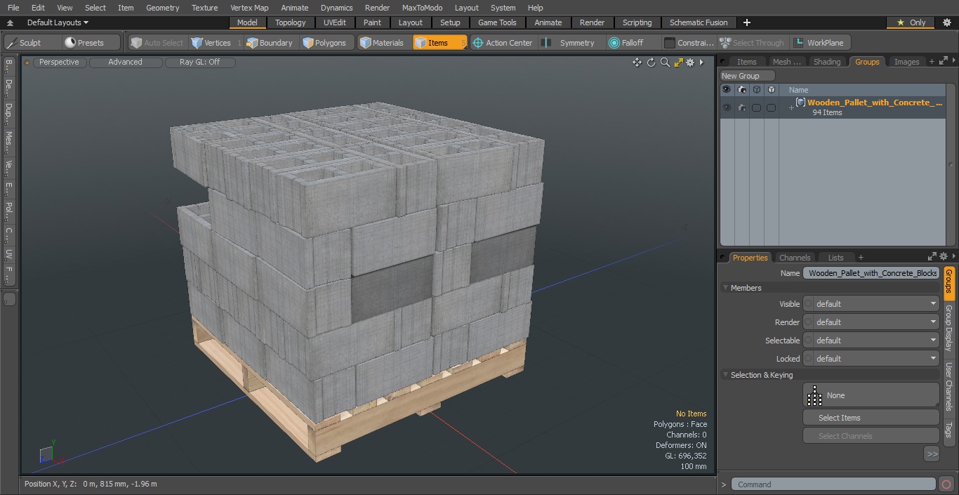 Wooden Pallet with Concrete Blocks 3D model