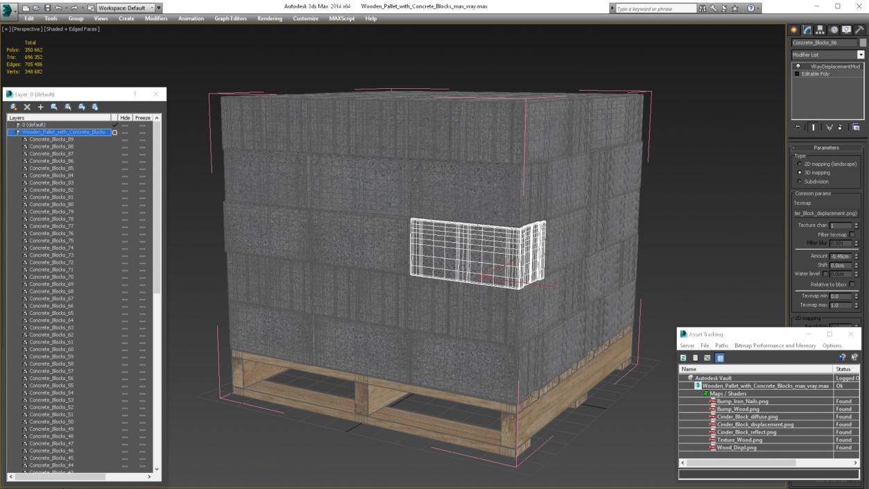 Wooden Pallet with Concrete Blocks 3D model