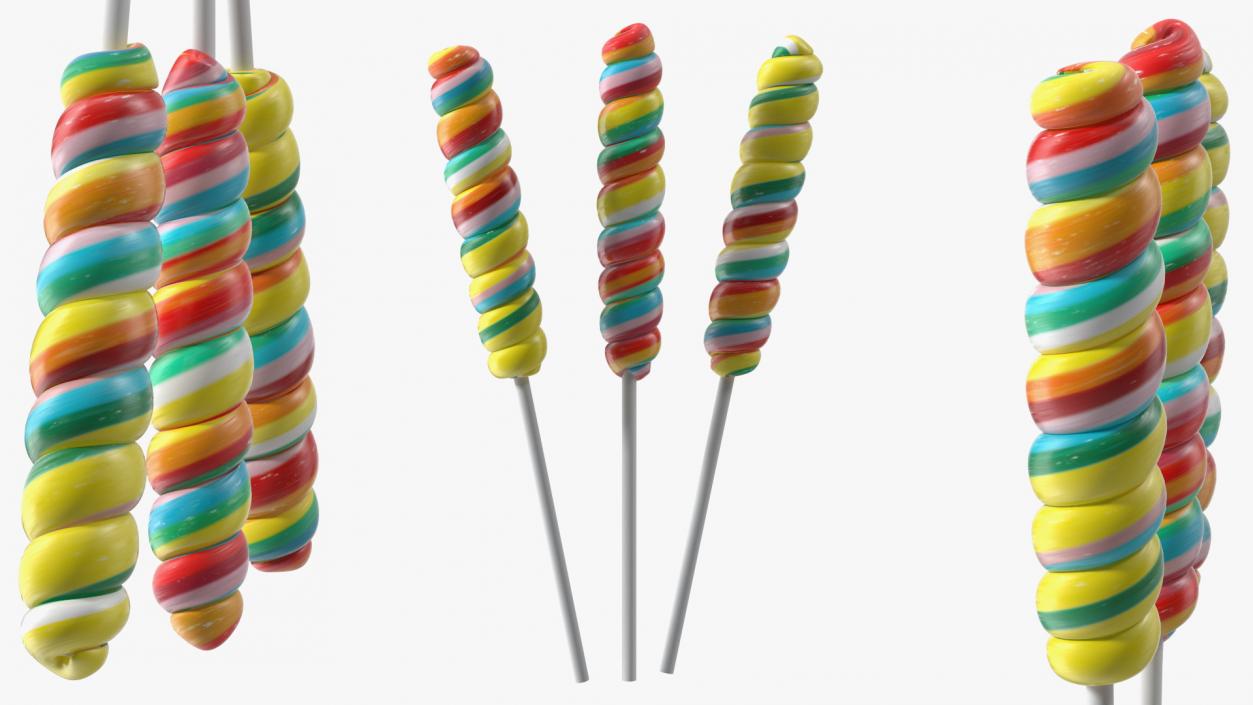 3D Three Rainbow Twisty Twirl Hard Lollipop Candy Sweets model