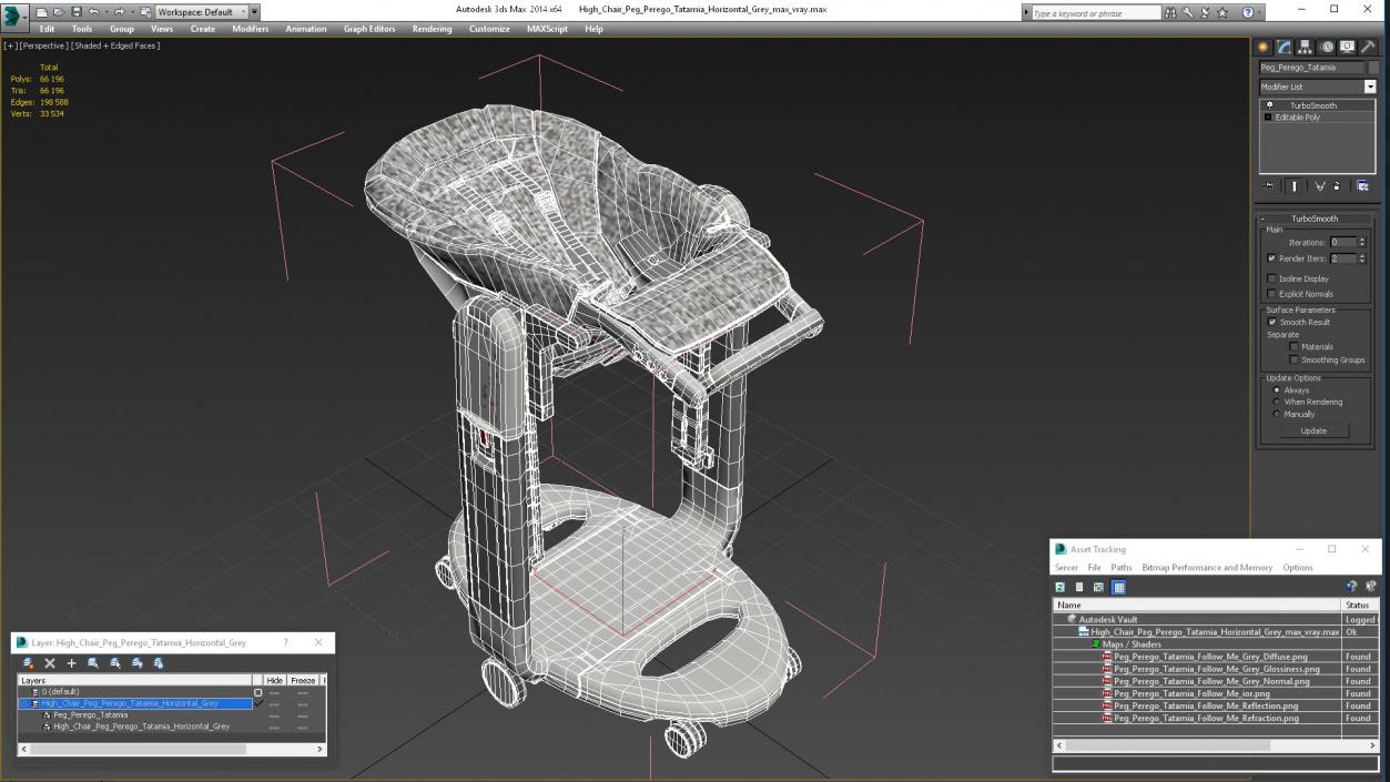 3D model High Chair Peg Perego Tatamia Horizontal Grey