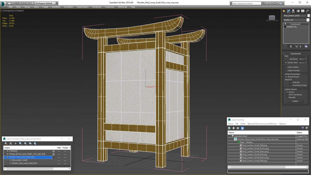 3D Wooden Shoji Lamp Small Glow model