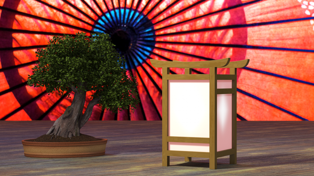 3D Wooden Shoji Lamp Small Glow model