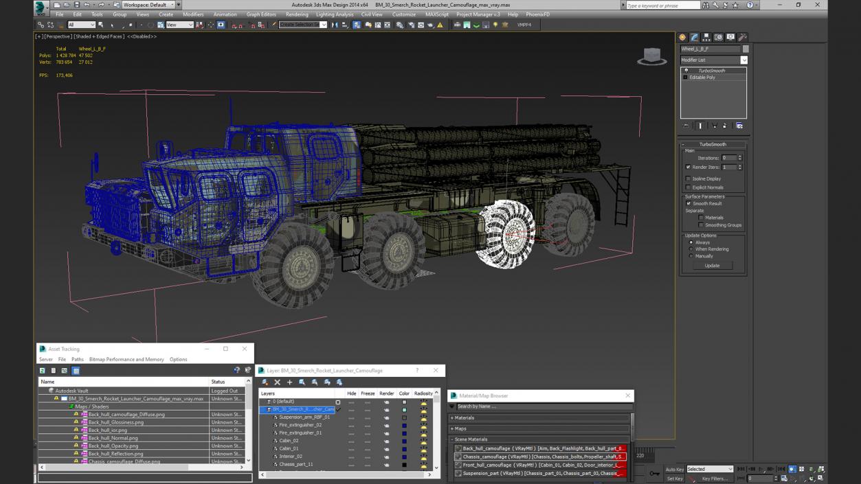 BM-30 Smerch Rocket Launcher Camouflage 3D model