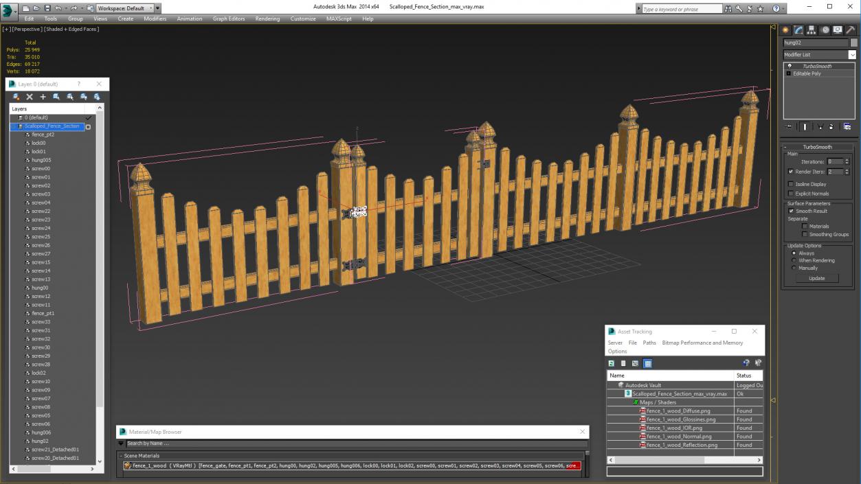 3D Scalloped Fence Section model