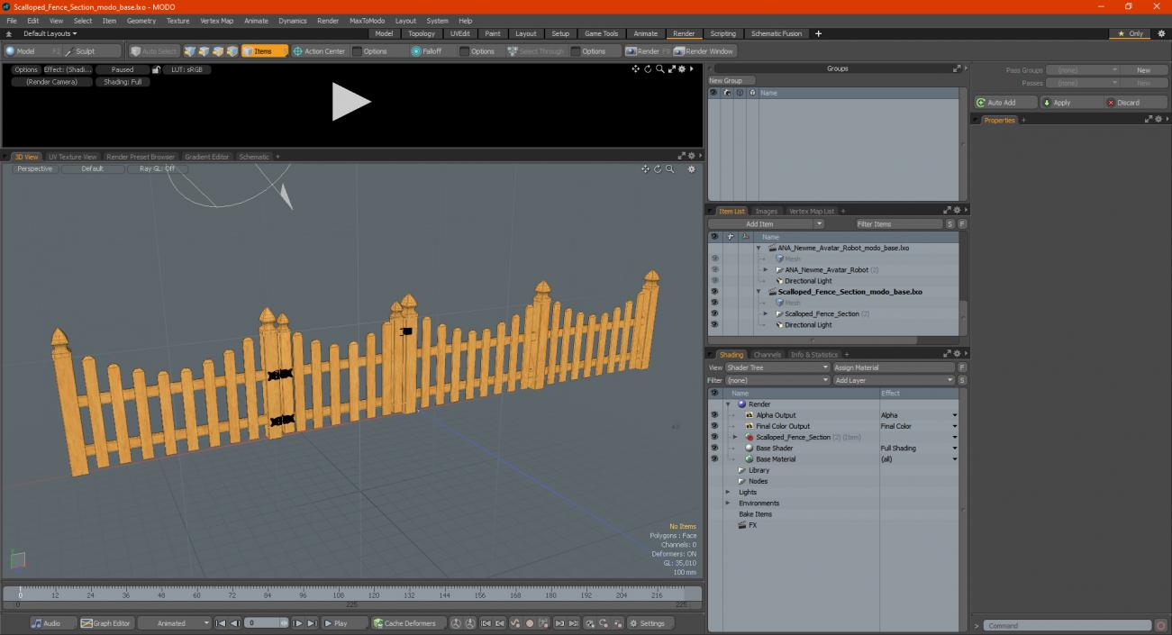 3D Scalloped Fence Section model