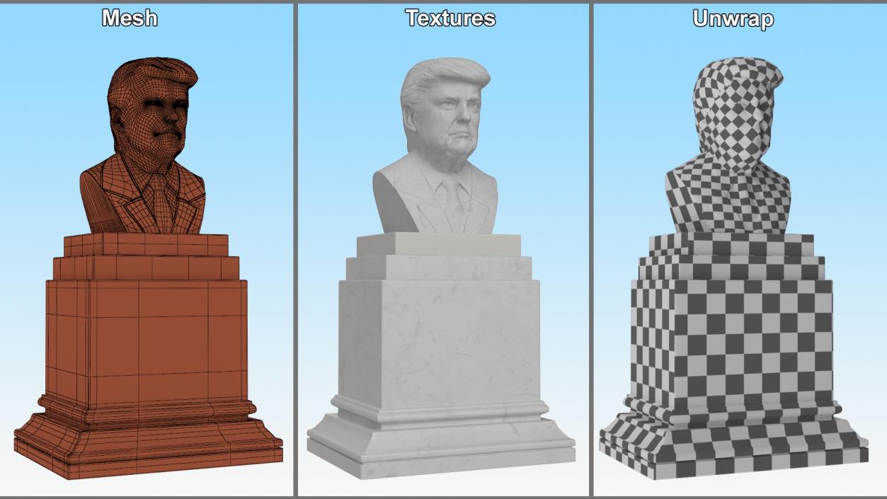 Marble Bust of President Trump on Pedestal 3D