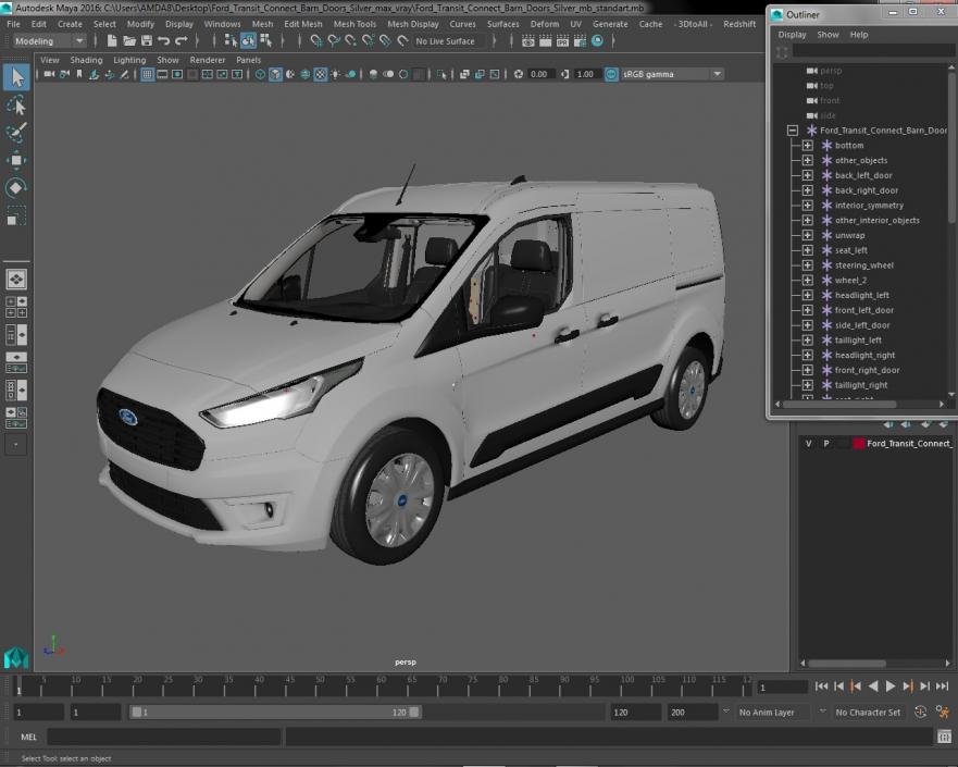 3D Ford Transit Connect Barn Doors Silver model