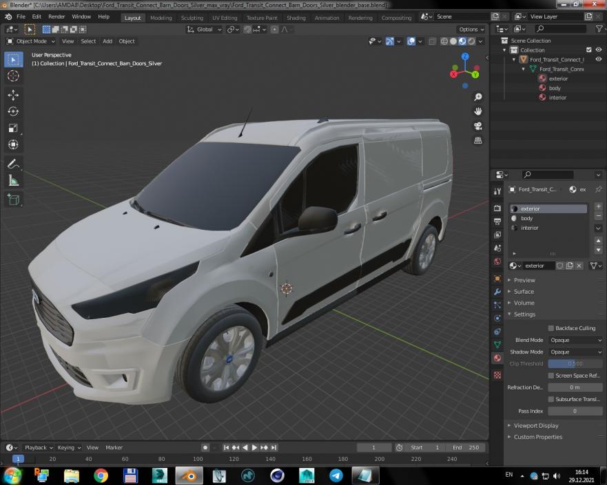 3D Ford Transit Connect Barn Doors Silver model