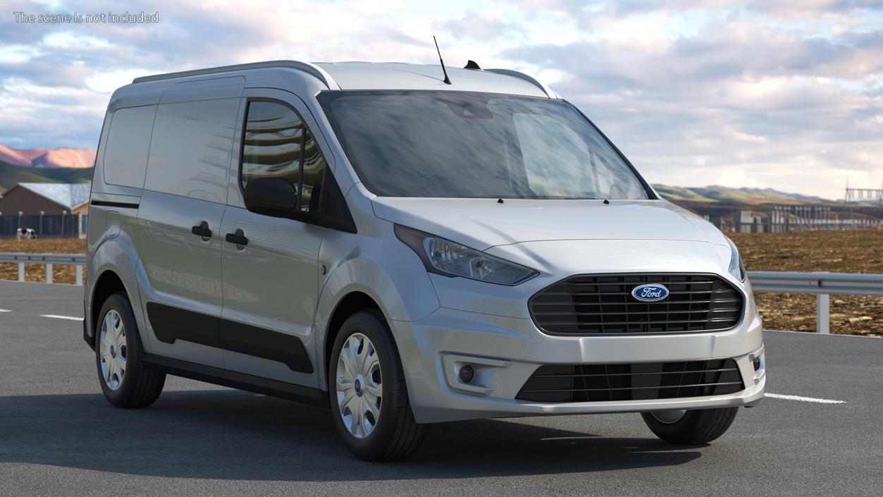 3D Ford Transit Connect Barn Doors Silver model