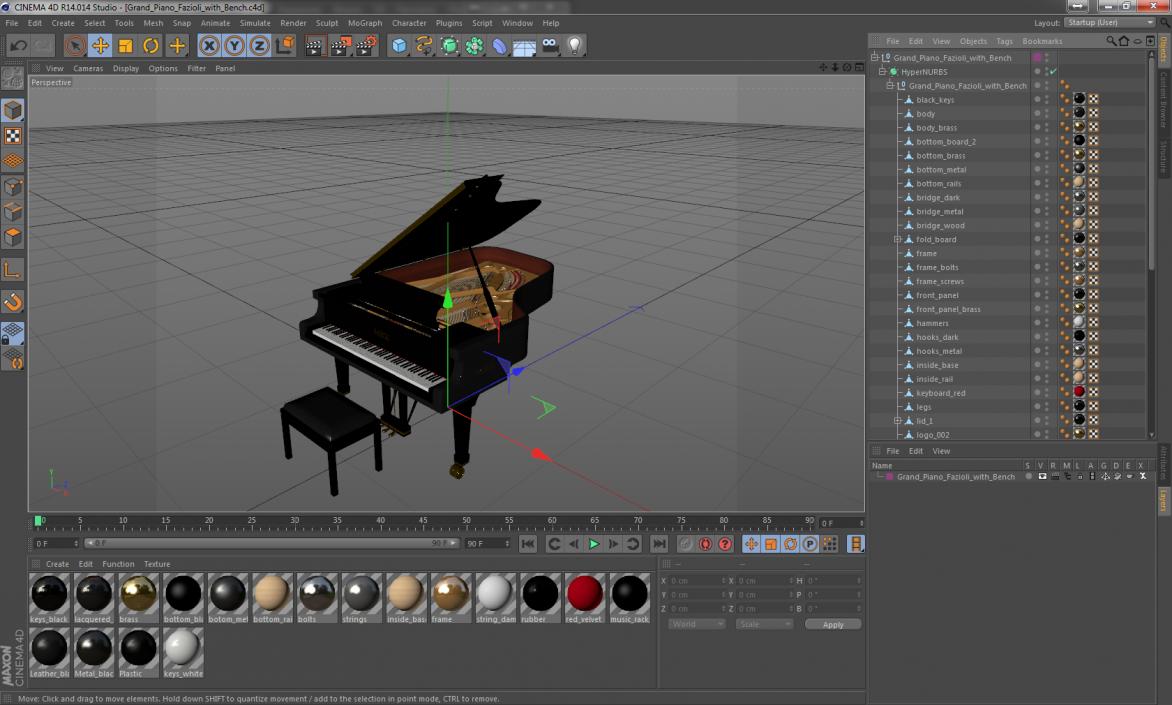 3D model Grand Piano Fazioli with Bench