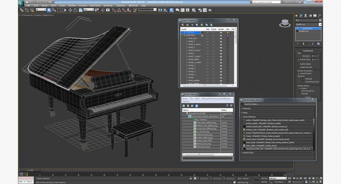 3D model Grand Piano Fazioli with Bench