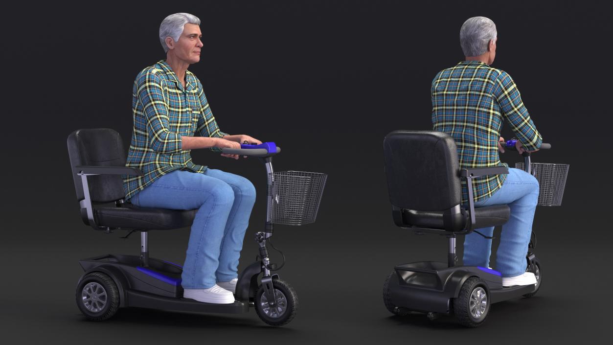 3D Elderly Man on Electric Wheelchair Rigged