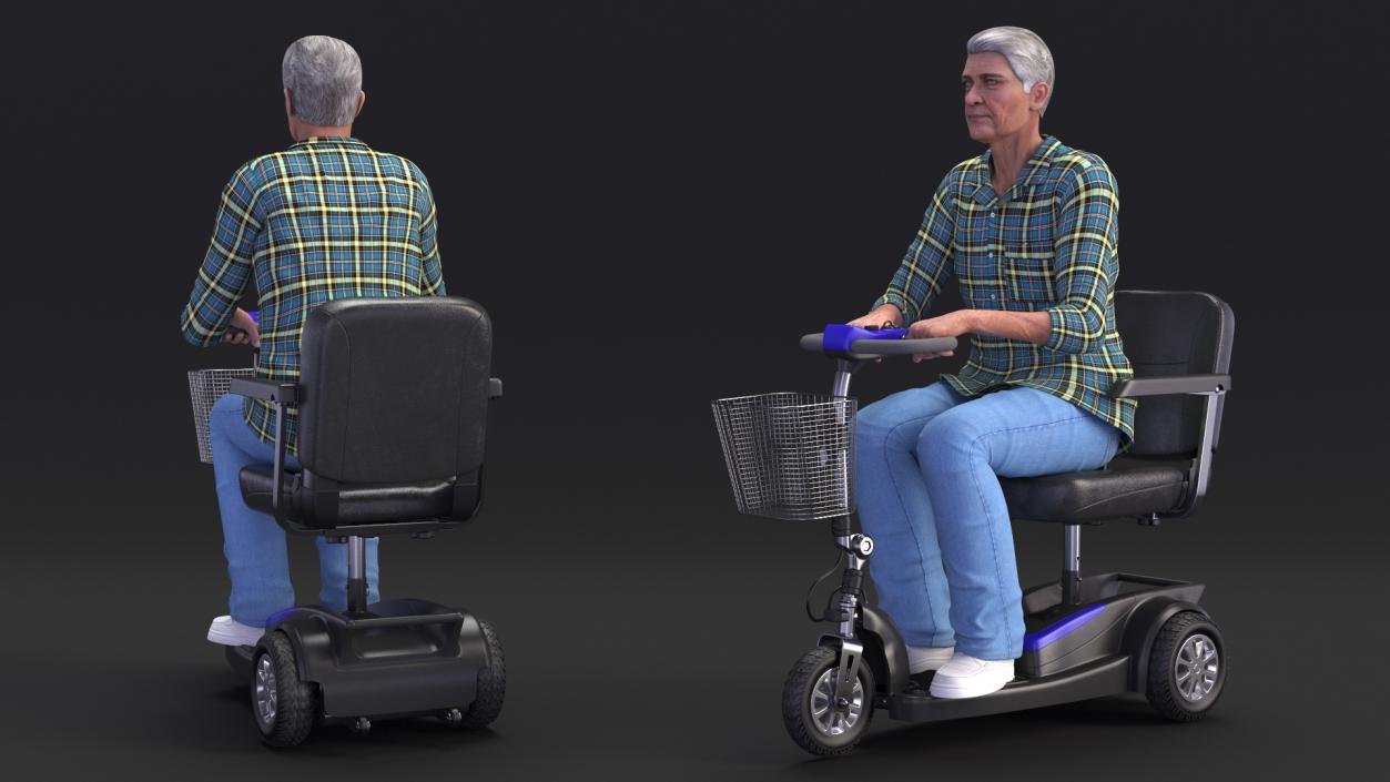 3D Elderly Man on Electric Wheelchair Rigged